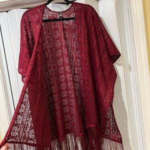 O/S Lane Bryant maroon lacy kimono